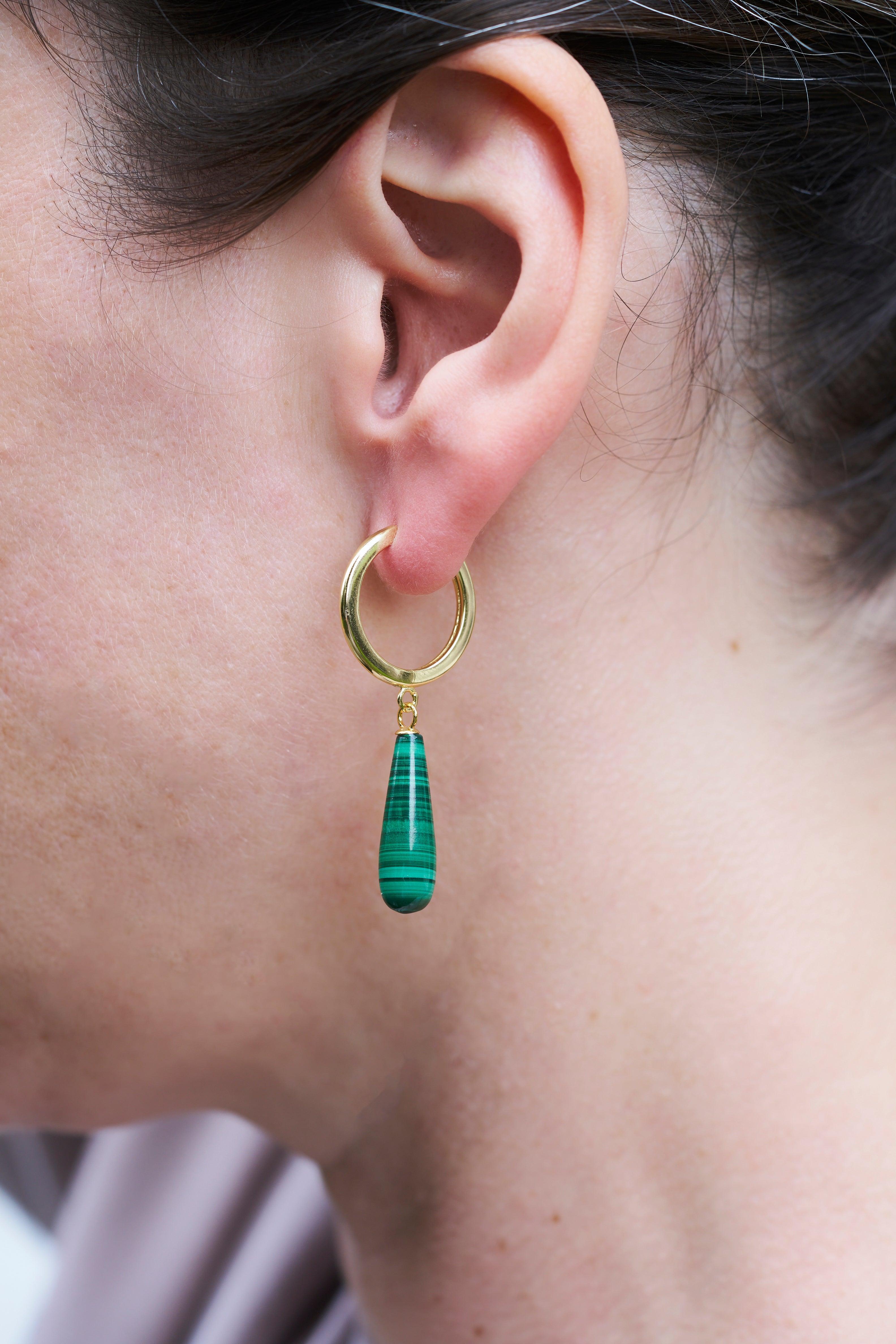 Boucles d'oreilles créoles avec malachite